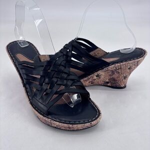Born Drilles Woven Basket Weave Cork Platform Slip On Open Toe Wedge Sandals